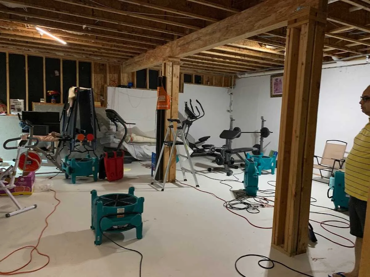 Basement drying equipment setup for Contents Cleaning & Restoration in Mendon